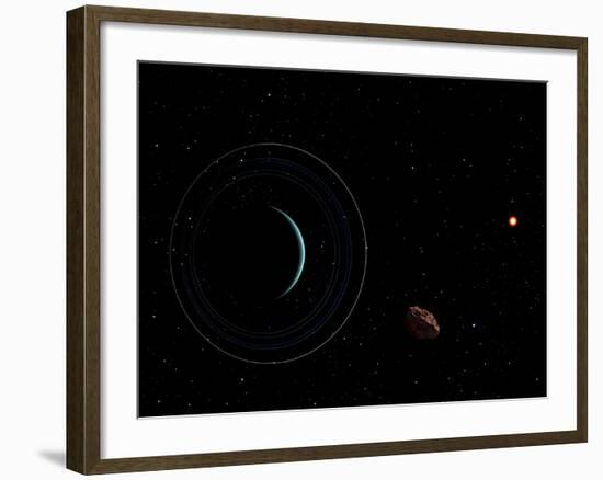 Uranus and Most of its Nine Major Rings Along with the Distant Sun and an Inner Satellite-null-Framed Photographic Print