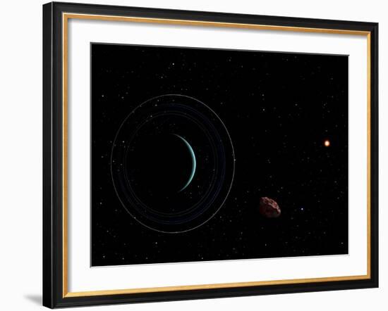 Uranus and Most of its Nine Major Rings Along with the Distant Sun and an Inner Satellite-null-Framed Photographic Print