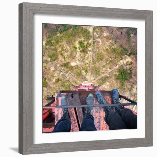 Urban Explorers Standing at the Top of Abandoned Tower in Army Boots-Aleksey Stemmer-Framed Photographic Print