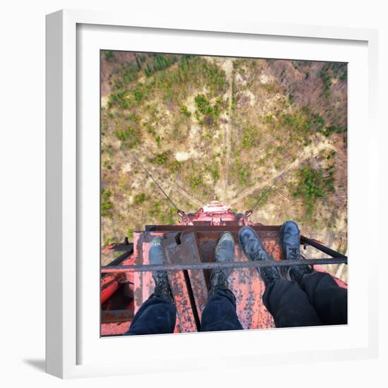 Urban Explorers Standing at the Top of Abandoned Tower in Army Boots-Aleksey Stemmer-Framed Photographic Print