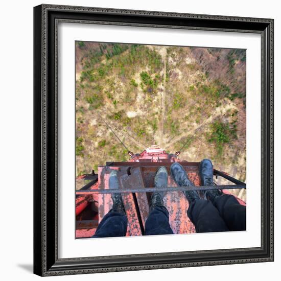 Urban Explorers Standing at the Top of Abandoned Tower in Army Boots-Aleksey Stemmer-Framed Photographic Print