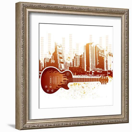 Urban Grunge City With Guitar-rodho-Framed Art Print