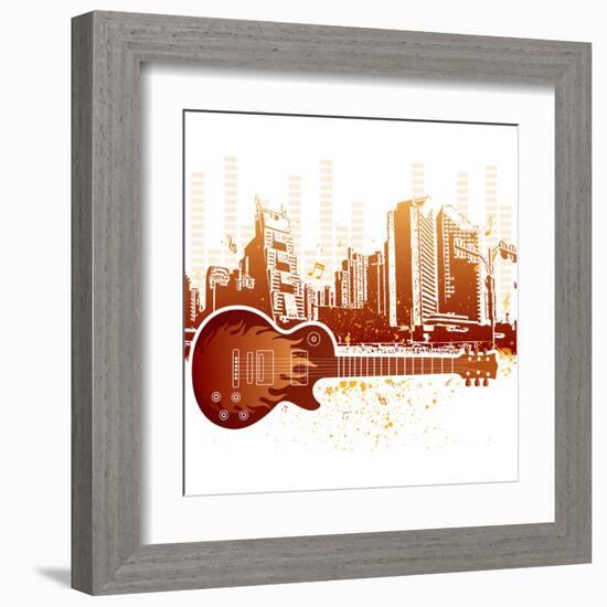 Urban Grunge City With Guitar-rodho-Framed Art Print