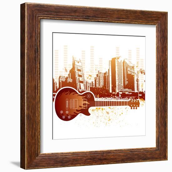 Urban Grunge City With Guitar-rodho-Framed Art Print