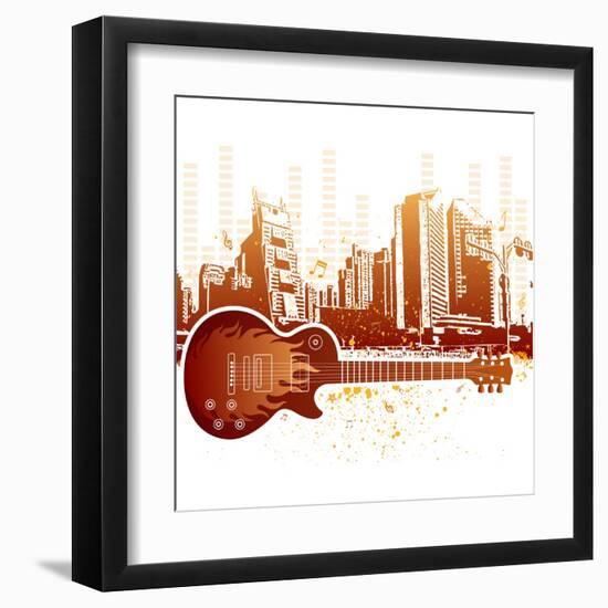 Urban Grunge City With Guitar-rodho-Framed Art Print
