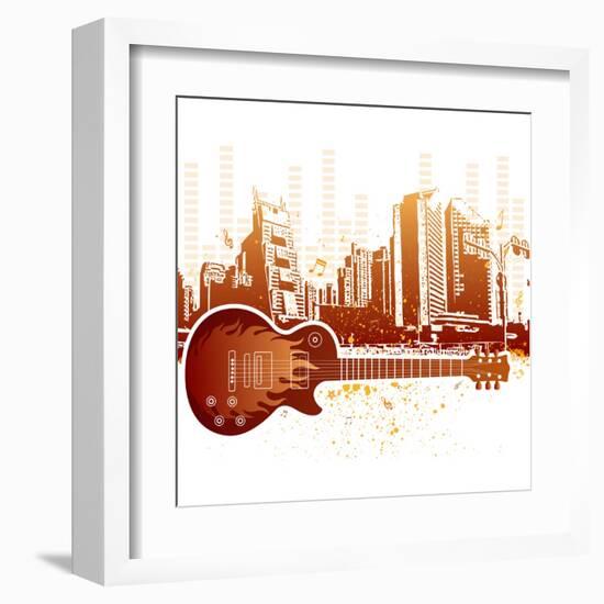 Urban Grunge City With Guitar-rodho-Framed Art Print