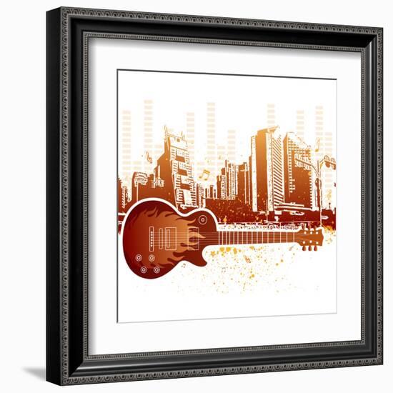 Urban Grunge City With Guitar-rodho-Framed Art Print