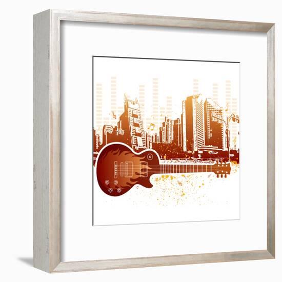 Urban Grunge City With Guitar-rodho-Framed Art Print