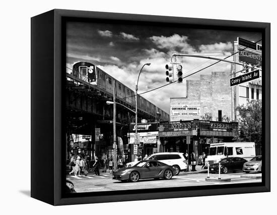 Urban Scene, Coney Island Av and Subway Station, Brooklyn, Ny, US, USA, Black and White Photography-Philippe Hugonnard-Framed Premier Image Canvas