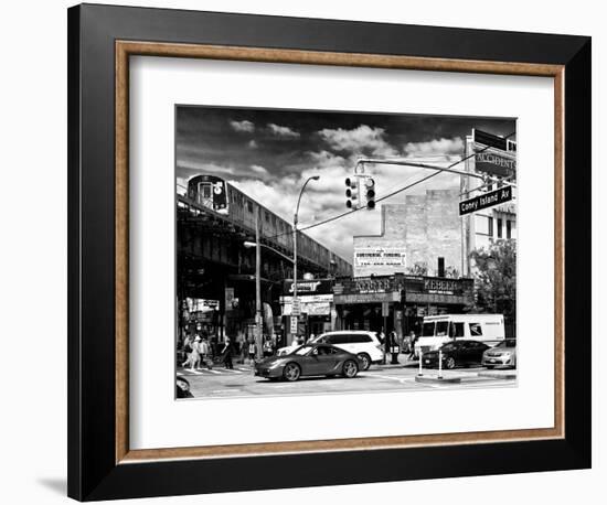 Urban Scene, Coney Island Av and Subway Station, Brooklyn, Ny, US, USA, Black and White Photography-Philippe Hugonnard-Framed Photographic Print