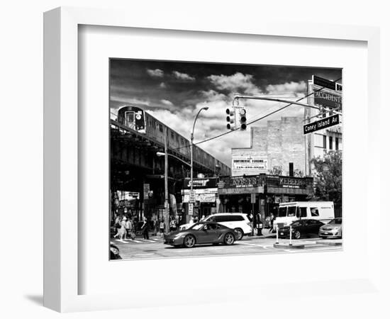 Urban Scene, Coney Island Av and Subway Station, Brooklyn, Ny, US, USA, Black and White Photography-Philippe Hugonnard-Framed Photographic Print