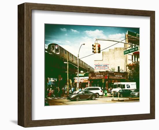 Urban Scene, Coney Island Av and Subway Station, Brooklyn, Ny, US, USA, Vintage Color Photography-Philippe Hugonnard-Framed Photographic Print