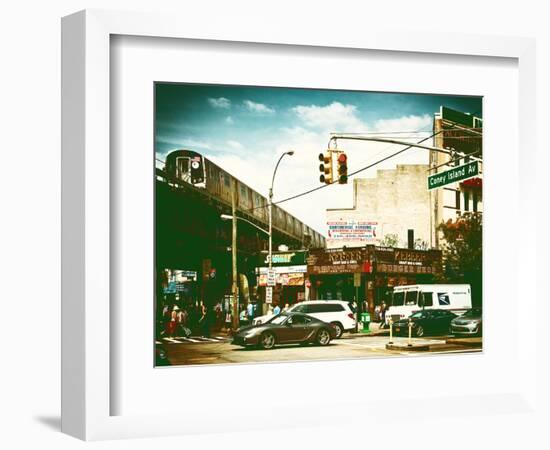 Urban Scene, Coney Island Av and Subway Station, Brooklyn, Ny, US, USA, Vintage Color Photography-Philippe Hugonnard-Framed Photographic Print