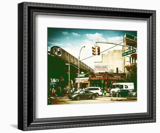 Urban Scene, Coney Island Av and Subway Station, Brooklyn, Ny, US, USA, Vintage Color Photography-Philippe Hugonnard-Framed Photographic Print