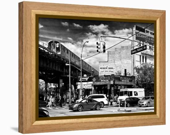 Urban Scene, Coney Island Av and Subway Station, Brooklyn, Ny, US, White Frame-Philippe Hugonnard-Framed Stretched Canvas