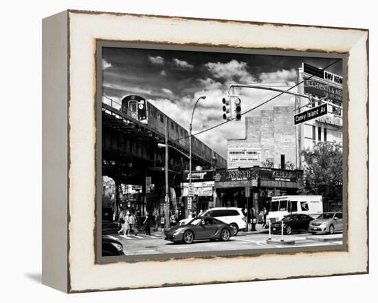 Urban Scene, Coney Island Av and Subway Station, Brooklyn, Ny, US, White Frame-Philippe Hugonnard-Framed Stretched Canvas