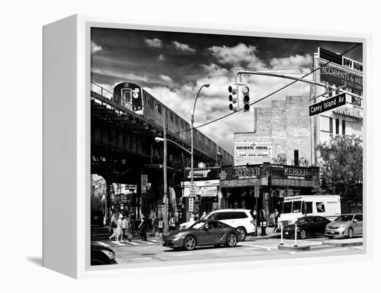 Urban Scene, Coney Island Av and Subway Station, Brooklyn, Ny, US, White Frame-Philippe Hugonnard-Framed Stretched Canvas