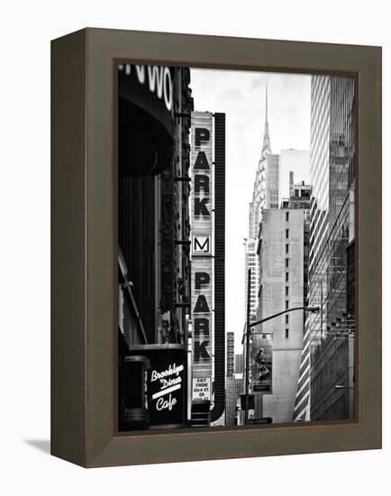 Urban Scene with Chrysler Building, Times Square, Manhattan, New York, Black and White Photography-Philippe Hugonnard-Framed Premier Image Canvas