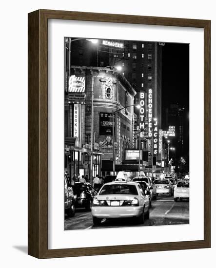 Urban Scene with Yellow Cab by Night at Times Square, Manhattan, NYC, Black and White Photography-Philippe Hugonnard-Framed Photographic Print