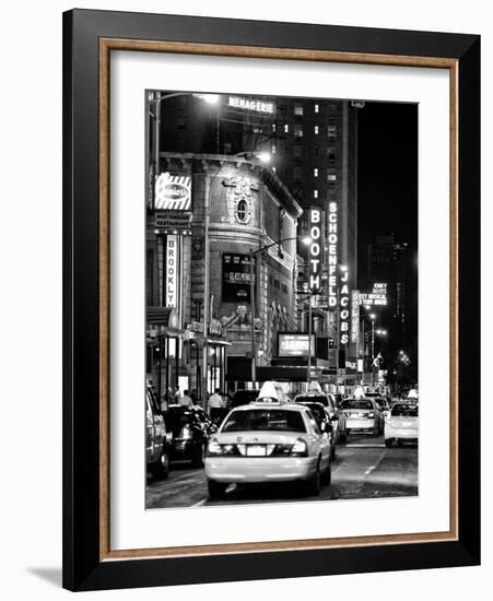 Urban Scene with Yellow Cab by Night at Times Square, Manhattan, NYC, Black and White Photography-Philippe Hugonnard-Framed Photographic Print