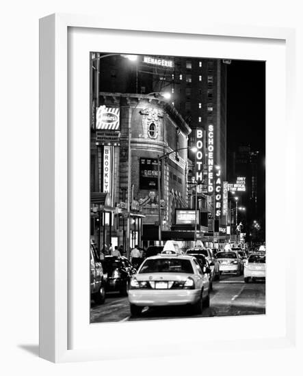 Urban Scene with Yellow Cab by Night at Times Square, Manhattan, NYC, Black and White Photography-Philippe Hugonnard-Framed Photographic Print