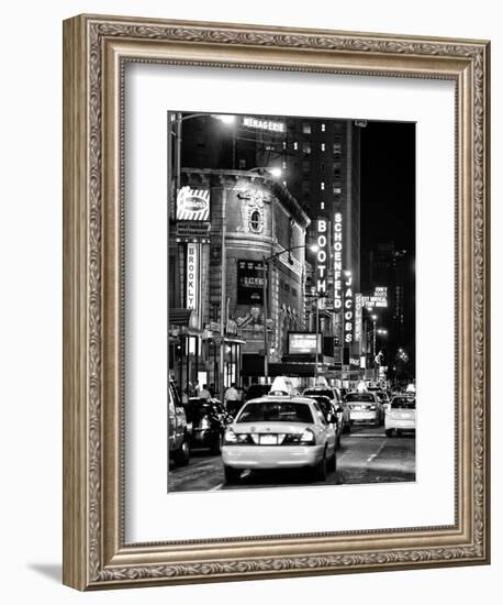 Urban Scene with Yellow Cab by Night at Times Square, Manhattan, NYC, Black and White Photography-Philippe Hugonnard-Framed Premium Photographic Print