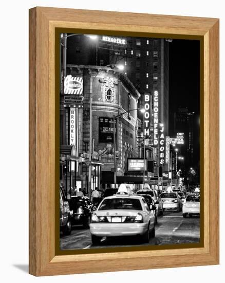 Urban Scene with Yellow Cab by Night at Times Square, Manhattan, NYC, Black and White Photography-Philippe Hugonnard-Framed Premier Image Canvas