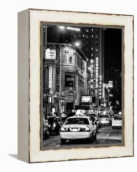 Urban Scene with Yellow Cab by Night at Times Square, Manhattan, NYC, Black and White Photography-Philippe Hugonnard-Framed Premier Image Canvas