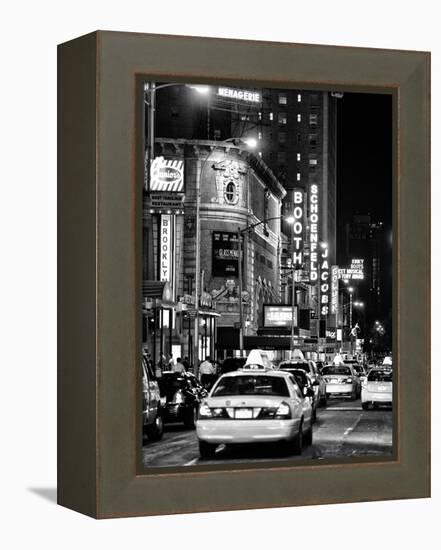 Urban Scene with Yellow Cab by Night at Times Square, Manhattan, NYC, Black and White Photography-Philippe Hugonnard-Framed Premier Image Canvas