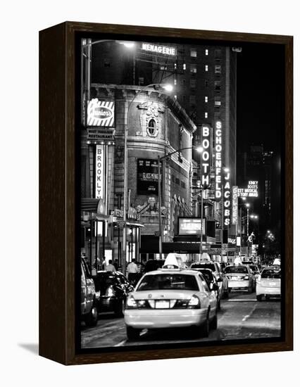 Urban Scene with Yellow Cab by Night at Times Square, Manhattan, NYC, Black and White Photography-Philippe Hugonnard-Framed Premier Image Canvas