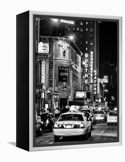 Urban Scene with Yellow Cab by Night at Times Square, Manhattan, NYC, Black and White Photography-Philippe Hugonnard-Framed Premier Image Canvas