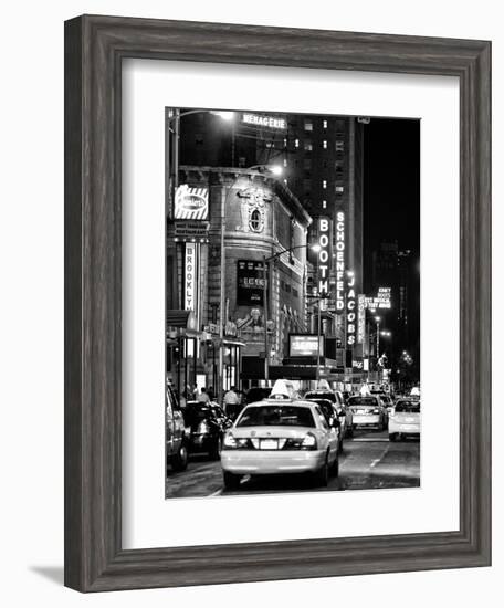 Urban Scene with Yellow Cab by Night at Times Square, Manhattan, NYC, Black and White Photography-Philippe Hugonnard-Framed Photographic Print