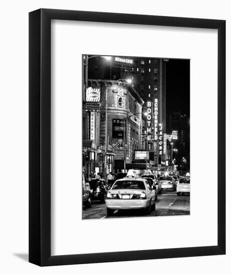 Urban Scene with Yellow Cab by Night at Times Square, Manhattan, NYC, Black and White Photography-Philippe Hugonnard-Framed Photographic Print