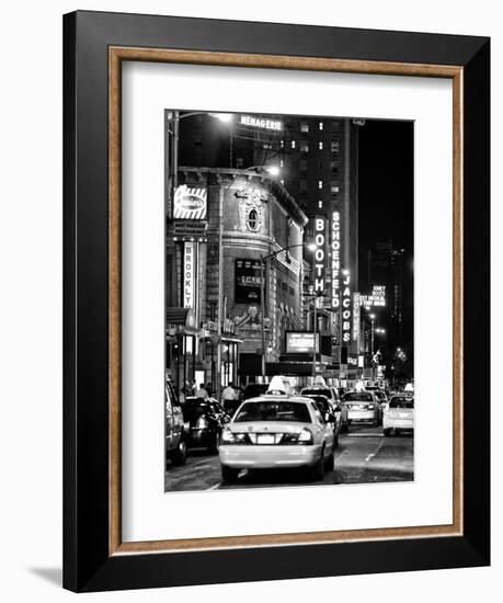 Urban Scene with Yellow Cab by Night at Times Square, Manhattan, NYC, Black and White Photography-Philippe Hugonnard-Framed Photographic Print