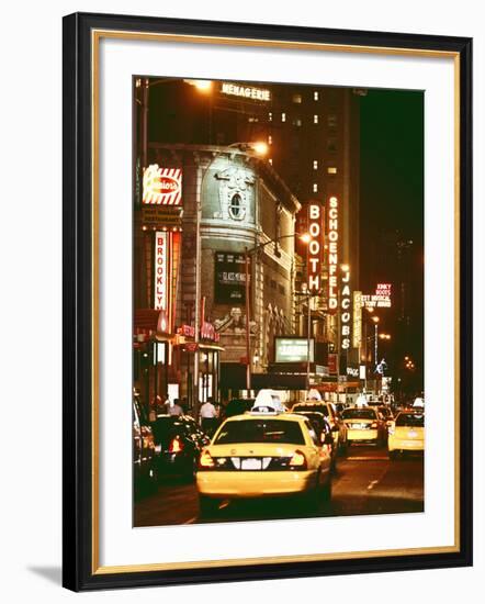 Urban Scene with Yellow Cab by Night at Times Square, Manhattan, NYC, Vintage Colors Photography-Philippe Hugonnard-Framed Photographic Print