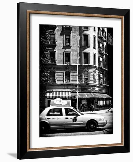 Urban Scene with Yellow Cab on the Upper West Side of Manhattan, NYC, Black and White Photography-Philippe Hugonnard-Framed Photographic Print