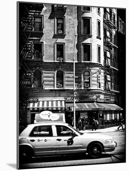 Urban Scene with Yellow Cab on the Upper West Side of Manhattan, NYC, Black and White Photography-Philippe Hugonnard-Mounted Photographic Print
