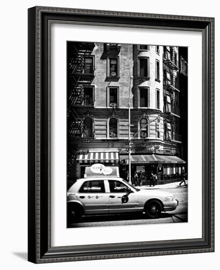 Urban Scene with Yellow Cab on the Upper West Side of Manhattan, NYC, Black and White Photography-Philippe Hugonnard-Framed Photographic Print