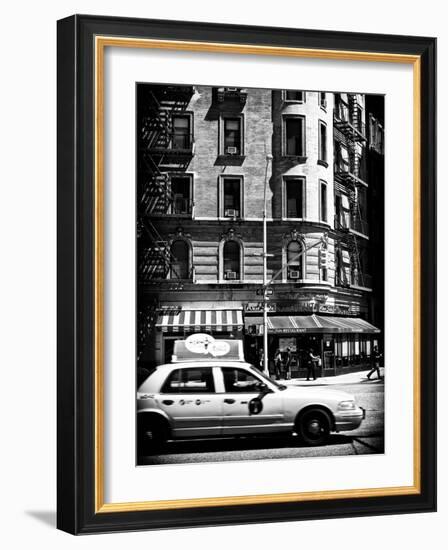 Urban Scene with Yellow Cab on the Upper West Side of Manhattan, NYC, Black and White Photography-Philippe Hugonnard-Framed Photographic Print