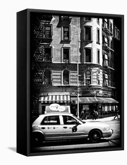 Urban Scene with Yellow Cab on the Upper West Side of Manhattan, NYC, Black and White Photography-Philippe Hugonnard-Framed Premier Image Canvas