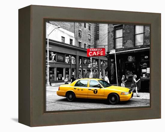 Urban Scene, Yellow Taxi, Prince Street, Lower Manhattan, NYC, Black and White Photography Colors-Philippe Hugonnard-Framed Premier Image Canvas