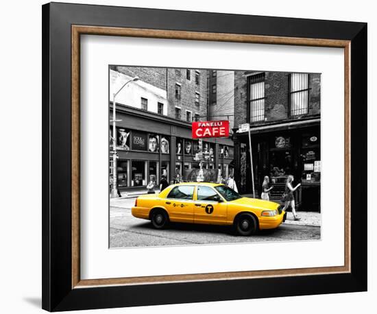 Urban Scene, Yellow Taxi, Prince Street, Lower Manhattan, NYC, Black and White Photography Colors-Philippe Hugonnard-Framed Photographic Print