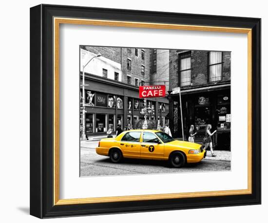 Urban Scene, Yellow Taxi, Prince Street, Lower Manhattan, NYC, Black and White Photography Colors-Philippe Hugonnard-Framed Photographic Print