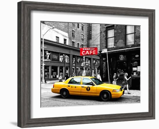 Urban Scene, Yellow Taxi, Prince Street, Lower Manhattan, NYC, Black and White Photography Colors-Philippe Hugonnard-Framed Photographic Print