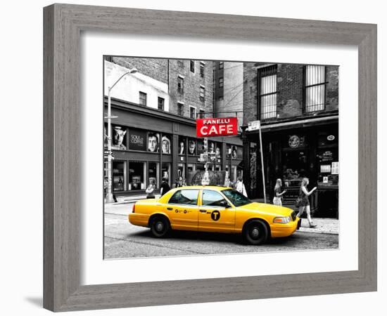 Urban Scene, Yellow Taxi, Prince Street, Lower Manhattan, NYC, Black and White Photography Colors-Philippe Hugonnard-Framed Photographic Print