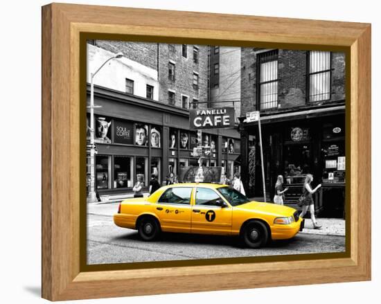 Urban Scene, Yellow Taxi, Prince Street, Lower Manhattan, NYC, Black and White Photography Colors-Philippe Hugonnard-Framed Premier Image Canvas