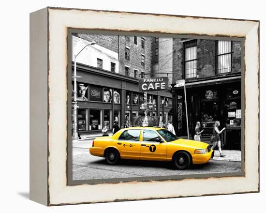 Urban Scene, Yellow Taxi, Prince Street, Lower Manhattan, NYC, Black and White Photography Colors-Philippe Hugonnard-Framed Premier Image Canvas