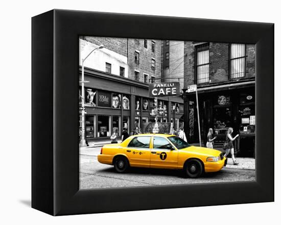 Urban Scene, Yellow Taxi, Prince Street, Lower Manhattan, NYC, Black and White Photography Colors-Philippe Hugonnard-Framed Premier Image Canvas