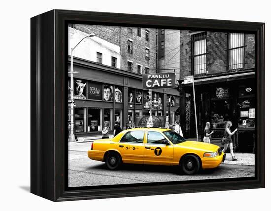 Urban Scene, Yellow Taxi, Prince Street, Lower Manhattan, NYC, Black and White Photography Colors-Philippe Hugonnard-Framed Premier Image Canvas