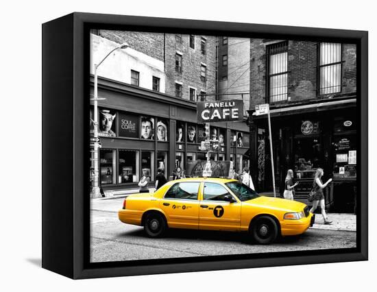Urban Scene, Yellow Taxi, Prince Street, Lower Manhattan, NYC, Black and White Photography Colors-Philippe Hugonnard-Framed Premier Image Canvas